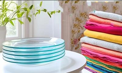 تزئین بشقاب های شیشه ای با پارچه قابل شستشو