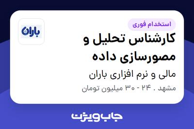 استخدام کارشناس تحلیل و مصورسازی داده در مالی و نرم افزاری باران