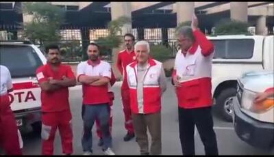 حضور رضا کیانیان بازیگر سینما و سیروس همتی بازیگر تلویزیون در بین امدادگران هلال احمر