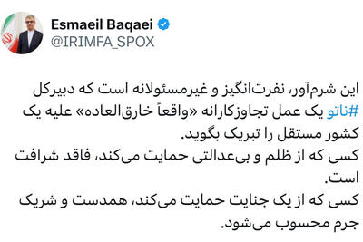 واکنش سخنگوی وزارت خارجه درباره پیام تبریک دبیرکل ناتو به ترامپ