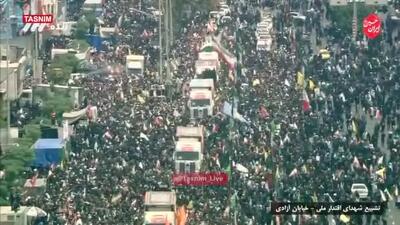 تصاویر هوایی از حضور مردم در تشییع شهدای اقتدار