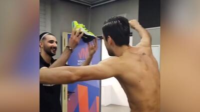 خوشحالی به سبک بردیا سعادت، بعد از پیروزی مقابل تیم ملی والیبال هلند