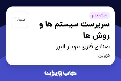 استخدام سرپرست سیستم ها و روش ها در صنایع فلزی مهیار البرز