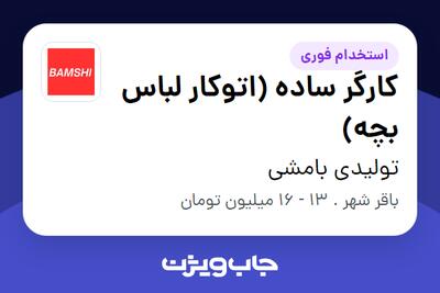 استخدام کارگر ساده (اتوکار لباس‌ بچه) - خانم در تولیدی بامشی