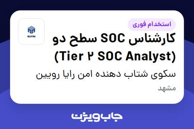 استخدام کارشناس SOC سطح دو (Tier 2 SOC Analyst) در سکوی شتاب دهنده امن رایا رویین