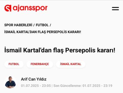 بازتاب قطع همکاری کارتال با پرسپولیس در رسانه‌های ترکیه با چاشنی کنایه - پارس فوتبال