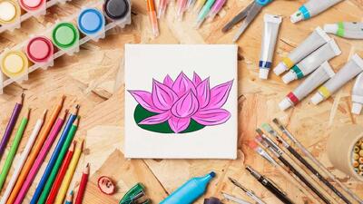 آموزش مرحله به مرحله نقاشی گل نیلوفر آبی برای کودکان با تصویر
