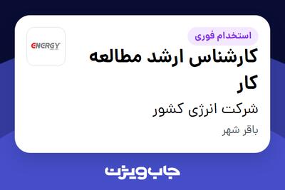استخدام کارشناس ارشد مطالعه کار - آقا در شرکت انرژی کشور