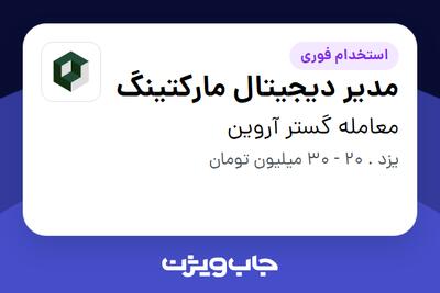 استخدام مدیر دیجیتال مارکتینگ در معامله گستر آروین