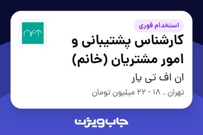 استخدام کارشناس پشتیبانی و امور مشتریان (خانم) در ان اف تی یار