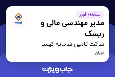 استخدام مدیر مهندسی مالی و ریسک در شرکت تامین سرمایه کیمیا