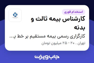 استخدام کارشناس بیمه ثالث و بدنه - خانم در کارگزاری رسمی بیمه مستقیم بر خط پشتیبان امید بخش فرتاک
