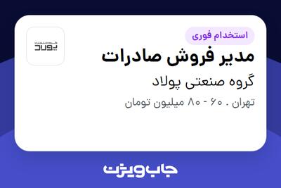 استخدام مدیر فروش صادرات در گروه صنعتی پولاد