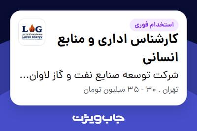 استخدام کارشناس اداری و منابع انسانی - آقا در شرکت توسعه صنایع نفت و گاز لاوان انرژی