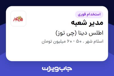 استخدام مدیر شعبه در اطلس دینا (چی توز)