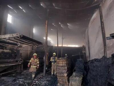 آتش‌سوزی گسترده در کارگاه پارچه در جاده ورامین؛ یک کارگر مصدوم شد