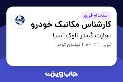 استخدام کارشناس مکانیک خودرو - آقا در تجارت گستر ناوک آسیا