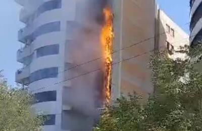 فیلم/ حریق در برج زمرد مقابل دانشگاه تبریز