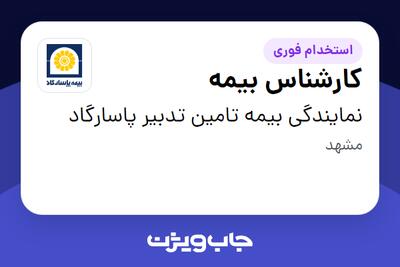 استخدام کارشناس  بیمه در نمایندگی بیمه تامین تدبیر پاسارگاد