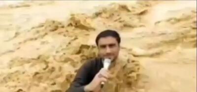 گزارش عجیب خبرنگار پاکستانی از دل سیلاب سوژه داغ فضای مجازی شد (فیلم)