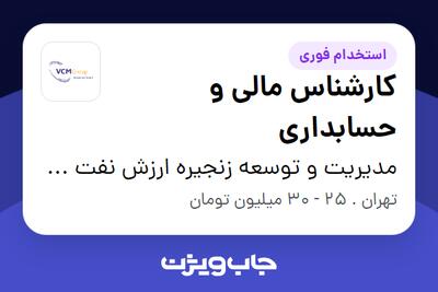 استخدام کارشناس مالی و حسابداری در مدیریت و توسعه زنجیره ارزش نفت و گاز مهام