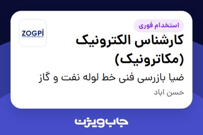 استخدام کارشناس الکترونیک (مکاترونیک) - آقا در ضیا بازرسی فنی خط لوله نفت و گاز