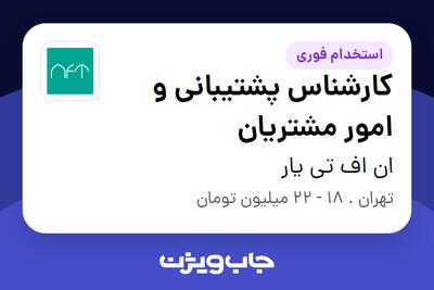 استخدام کارشناس پشتیبانی و امور مشتریان - خانم در ان اف تی یار