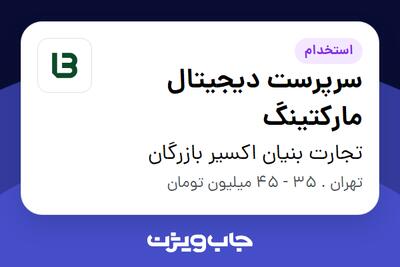 استخدام سرپرست دیجیتال مارکتینگ در تجارت بنیان اکسیر بازرگان