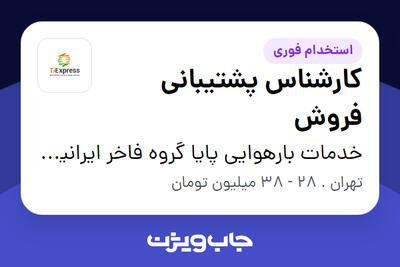 استخدام کارشناس پشتیبانی فروش در خدمات بارهوایی پایا گروه فاخر ایرانیان (تی اکسپرس)