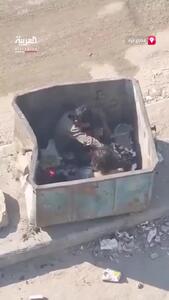 تصاویری دردناک از پدری فلسطینی و فرزندش در سطل زباله در غزه