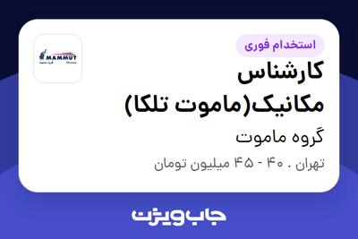 استخدام کارشناس مکانیک(ماموت تلکا) در گروه ماموت