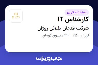 استخدام کارشناس IT - آقا در شرکت فنجان طلائی روژان