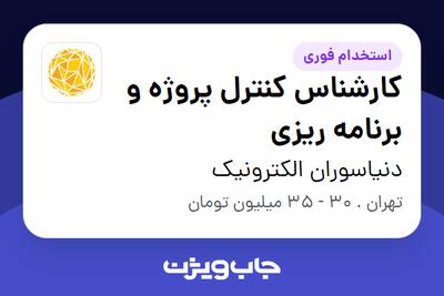 استخدام کارشناس کنترل پروژه و برنامه ریزی - خانم در دنیاسوران الکترونیک