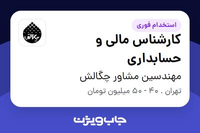 استخدام کارشناس مالی و حسابداری در مهندسین مشاور چگالش