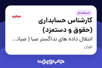 استخدام کارشناس حسابداری (حقوق و دستمزد) - آقا در انتقال داده های نداگستر صبا ( صبانت )