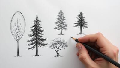 آموزش طراحی 8 مدل درخت ساده با مداد سیاه